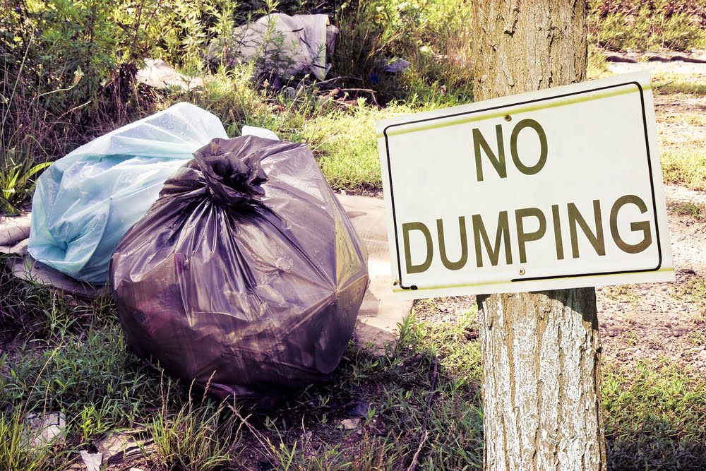 Illegal dumping site without a trash container rental Mobile, AL