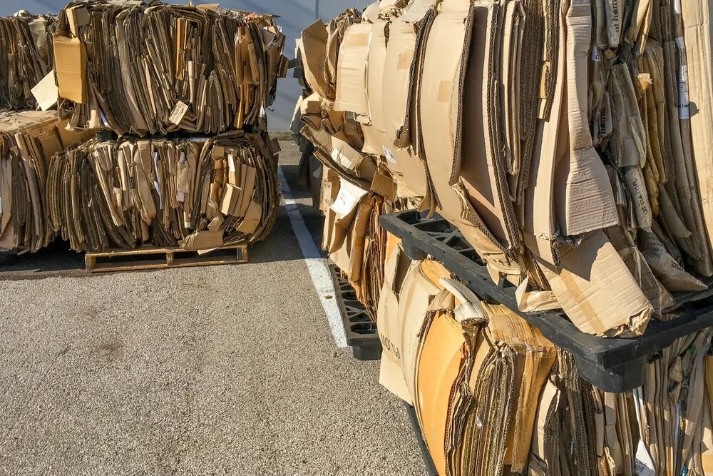 Cardboard bales ready for recycling in Mobile, AL