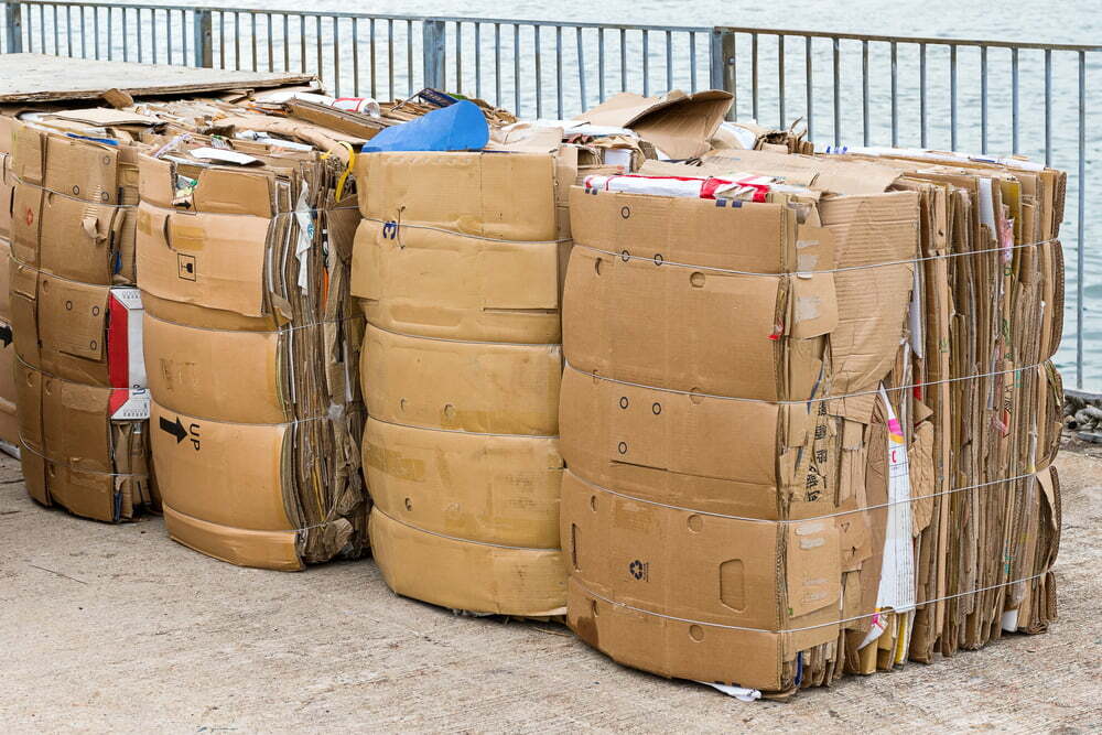 Cardboard bales awaiting pickup from the Nationwide Cardboard Bale Pickup Program