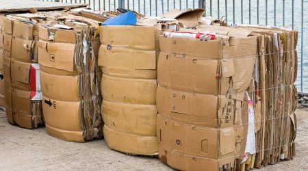 Cardboard bales awaiting pickup from the Nationwide Cardboard Bale Pickup Program